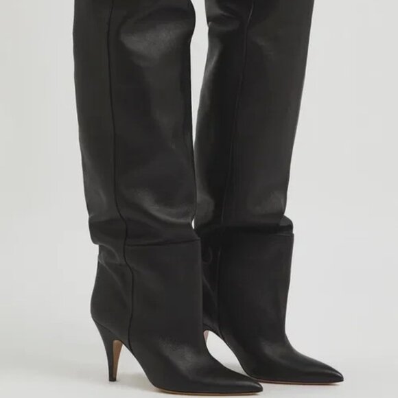 MAKE OFFER KHAITE BLACK LEATHER OVER THE KNEE BOOTS 9.5 - Picture 1 of 13